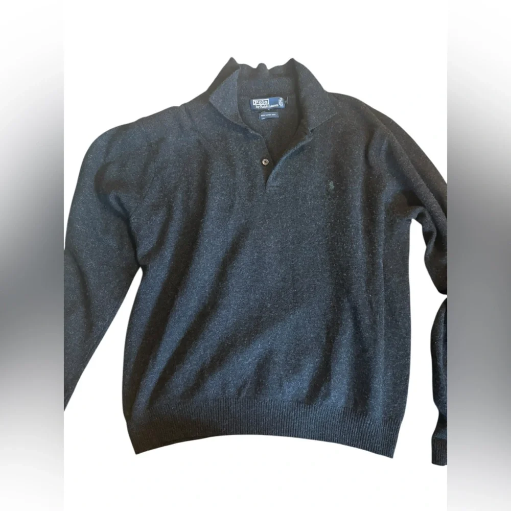 Polo Ralph Lauren Vintage Lambs Wool Men's Dark Gray Button Up Sweater XL